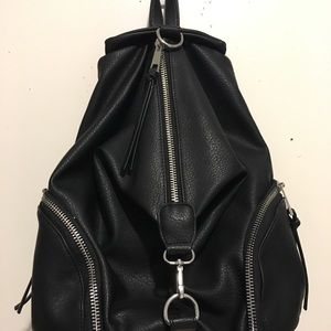 Black faux leather backpack