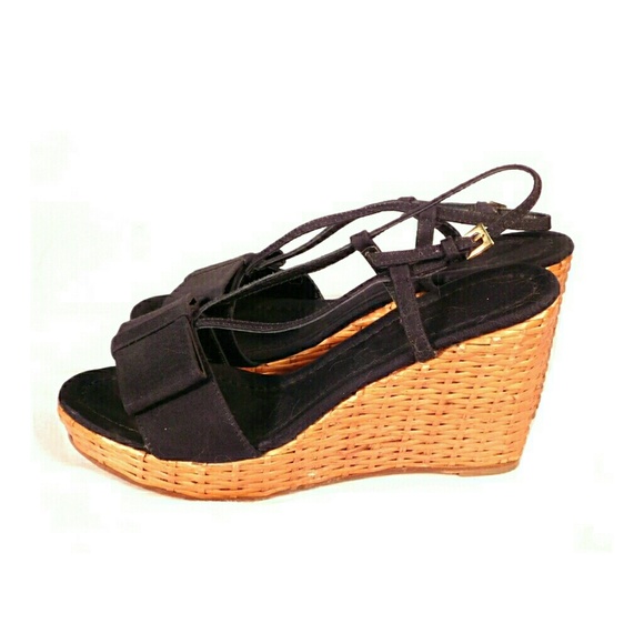 kate spade Shoes - KATE SPADE BLACK CLOTH STRAPPY BAMBOO WEDGES