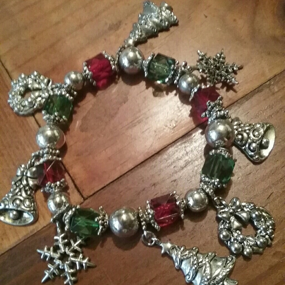 Festive Christmas green silver and red bracelet