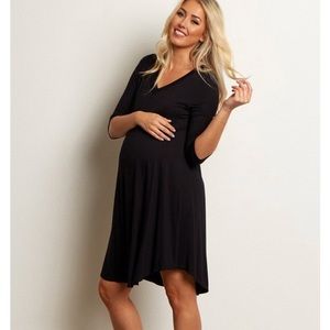Black Basic V Neck Dress