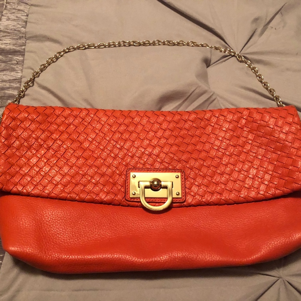 Banana Republic Orange Leather Bag w/ Gold Chain
