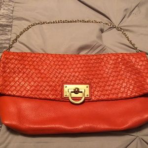 Banana Republic Orange Leather Bag w/ Gold Chain