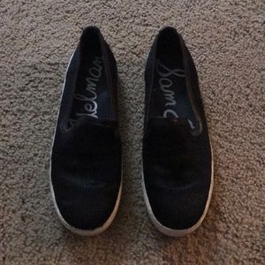 Sam Edelman black calf hair slip on sneakers