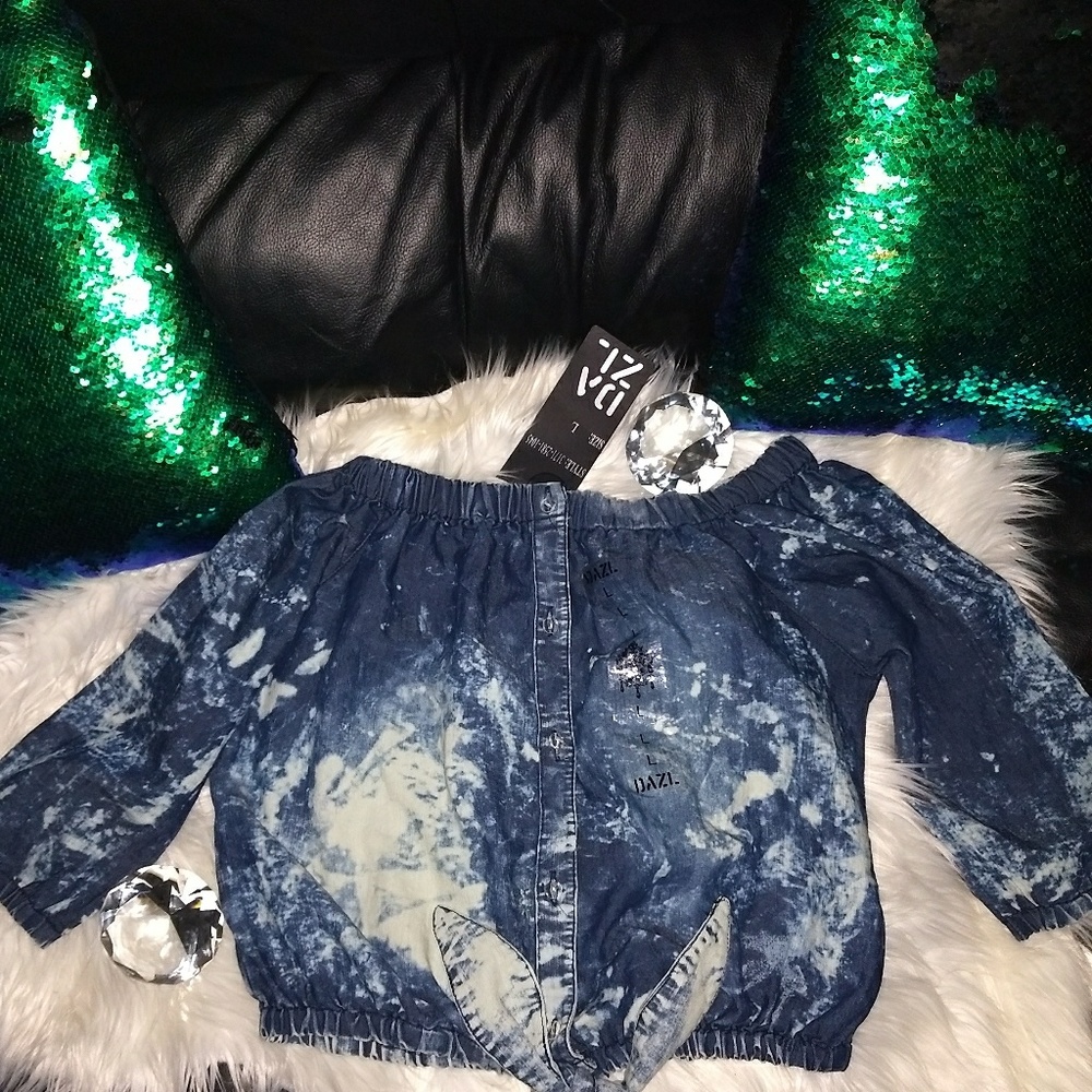Bleached Denim Off Shoulder Top