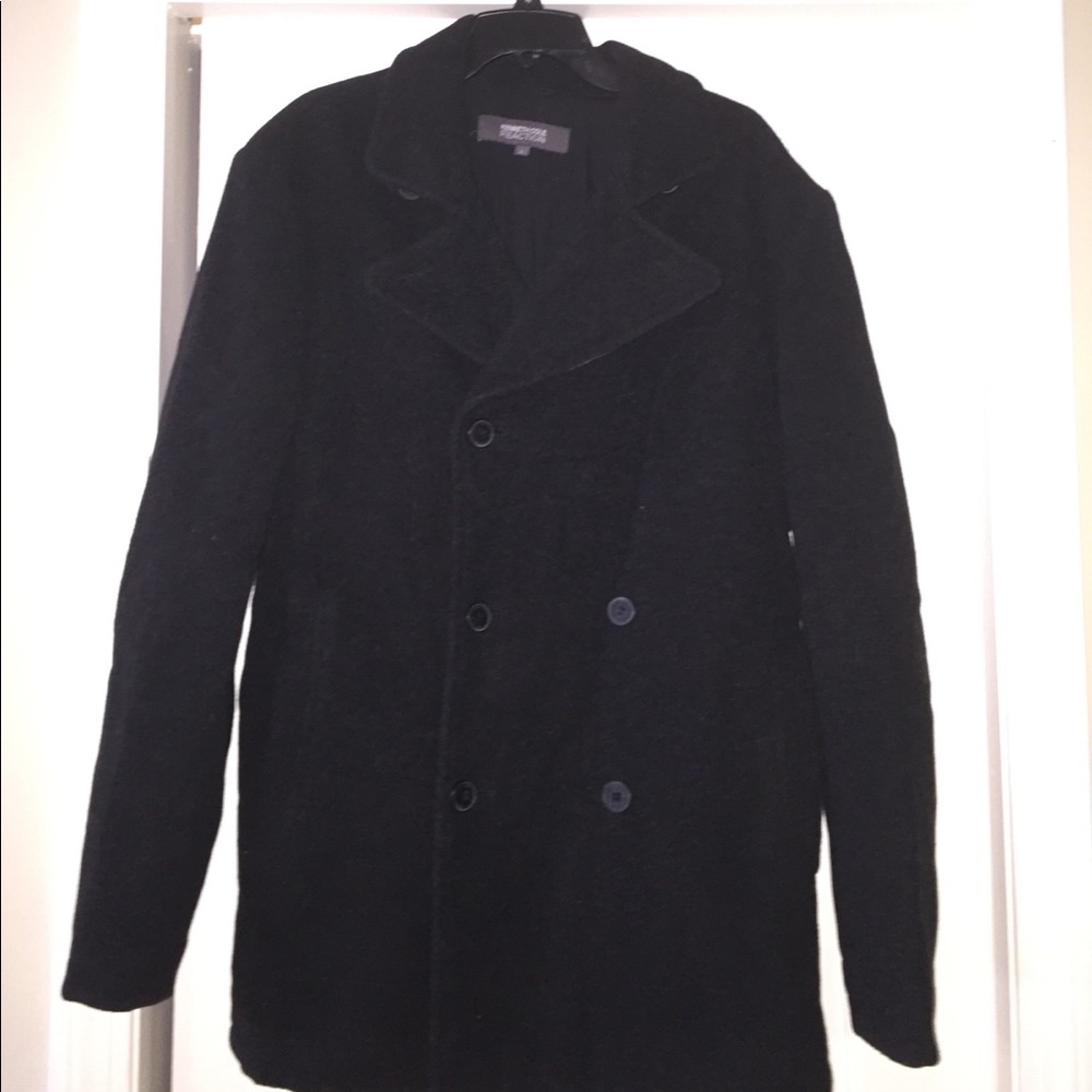 Kenneth Cole Black Wool Classic Peacoat, size L