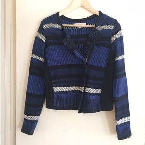 Loft Blue White Asymmetric Zip Moto Jacket