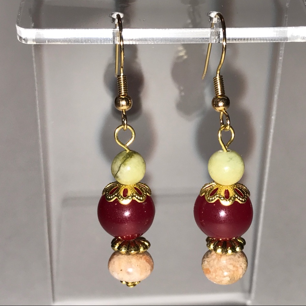 Earrings, Hand Crafted, Berry Green Mauve