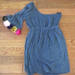 Adorable navy & white pinstripe, one sleeve dress