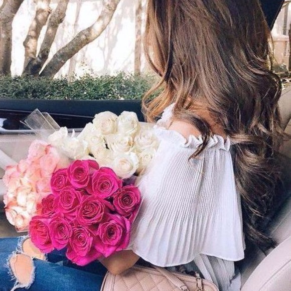 Off The Shoulder Chiffon Ruffle Top Blush Blouse - Picture 4 of 4