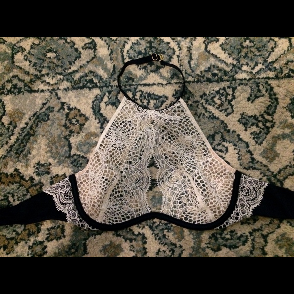 Victoria's Secret white and blue lace bra