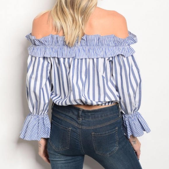 WHITE BLUE STRIPES TOP - Picture 2 of 2
