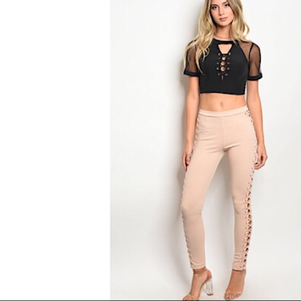 Cream Lace Up Pants NWT - Picture 1 of 3