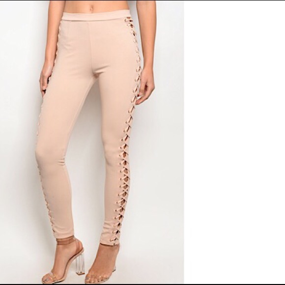 Cream Lace Up Pants NWT - Picture 2 of 3