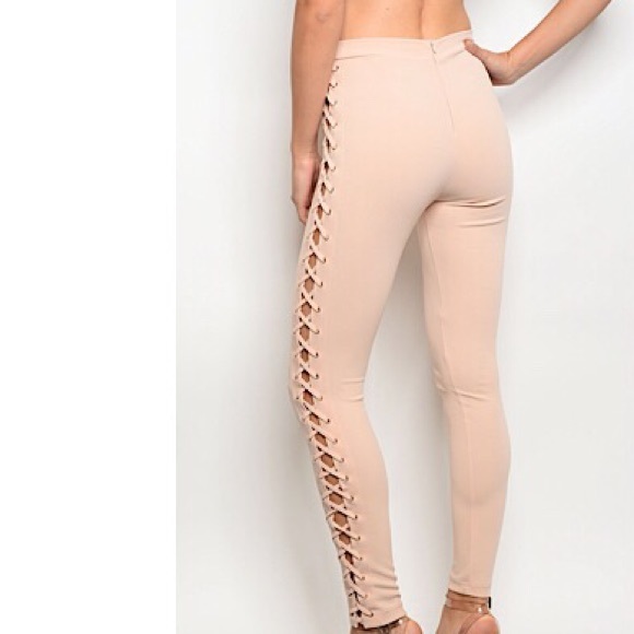 Cream Lace Up Pants NWT - Picture 3 of 3