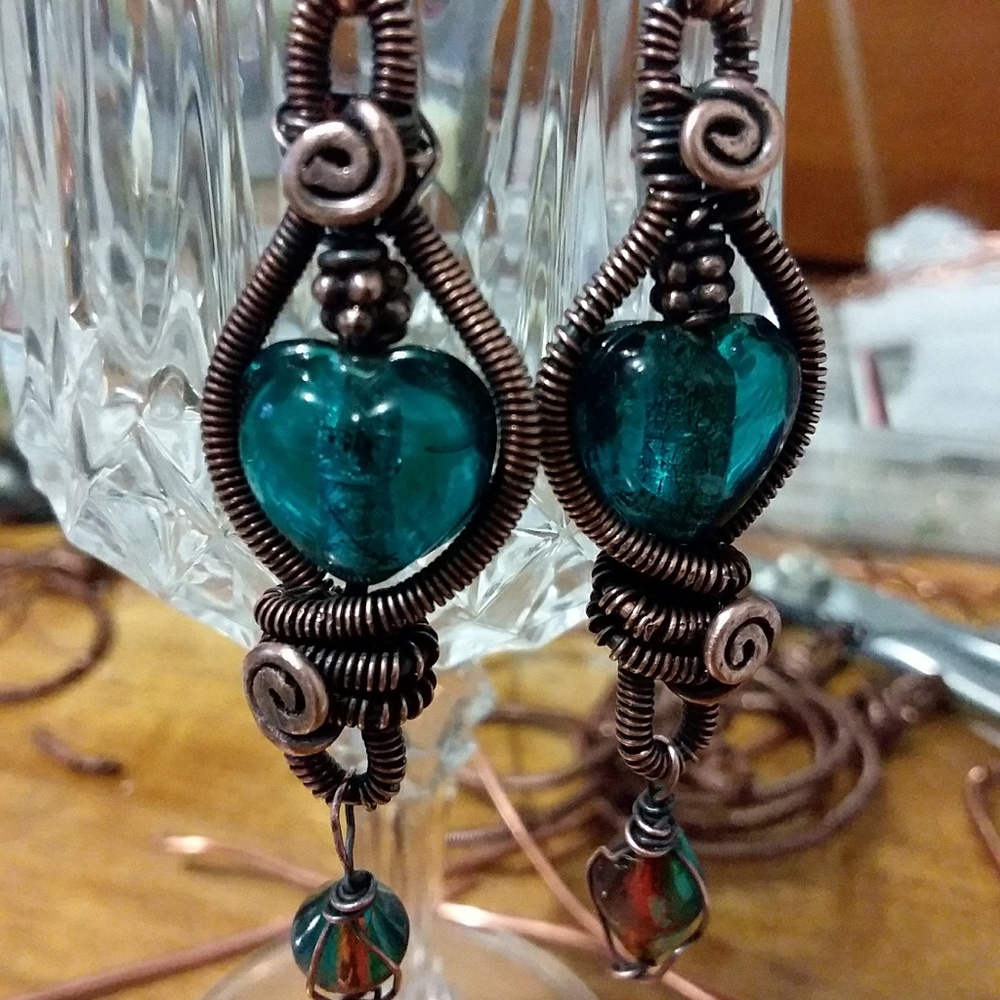 Teal/Vintage Copper Earrings
