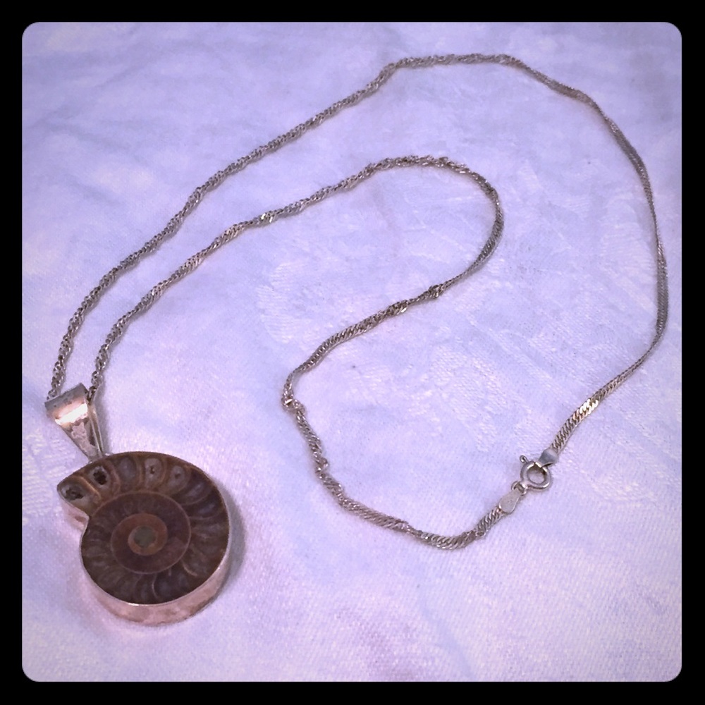 Charles Albert Silver Ammonite Sterling Pendant and Chain