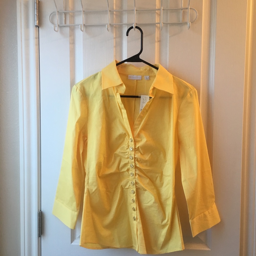 Comfy Canary-Colored Button Up Blouse