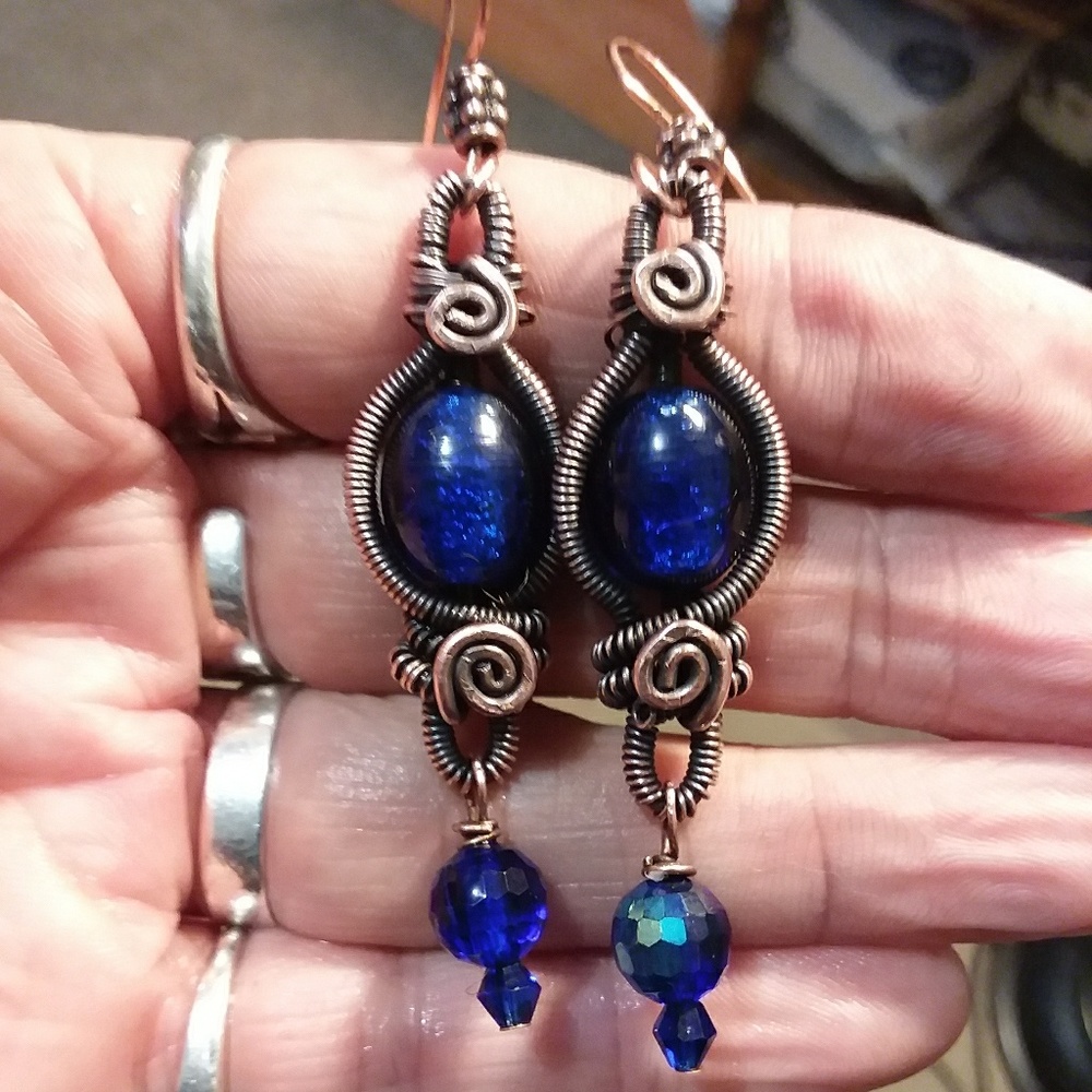 Colbalt/Solid Copper Earrings - image 1