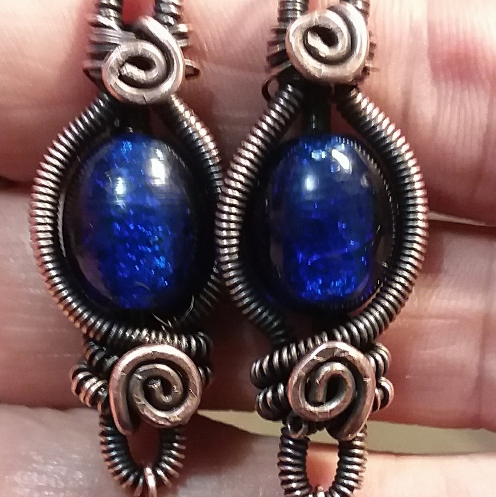 Colbalt/Solid Copper Earrings - image 2