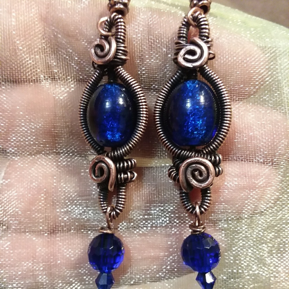 Colbalt/Solid Copper Earrings - image 3