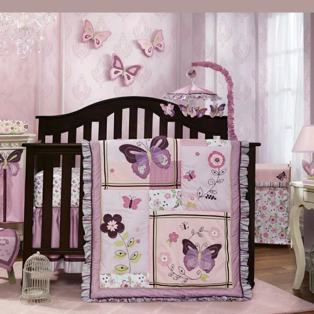 Lambs & Ivy butterfly bloom bedding set preowned