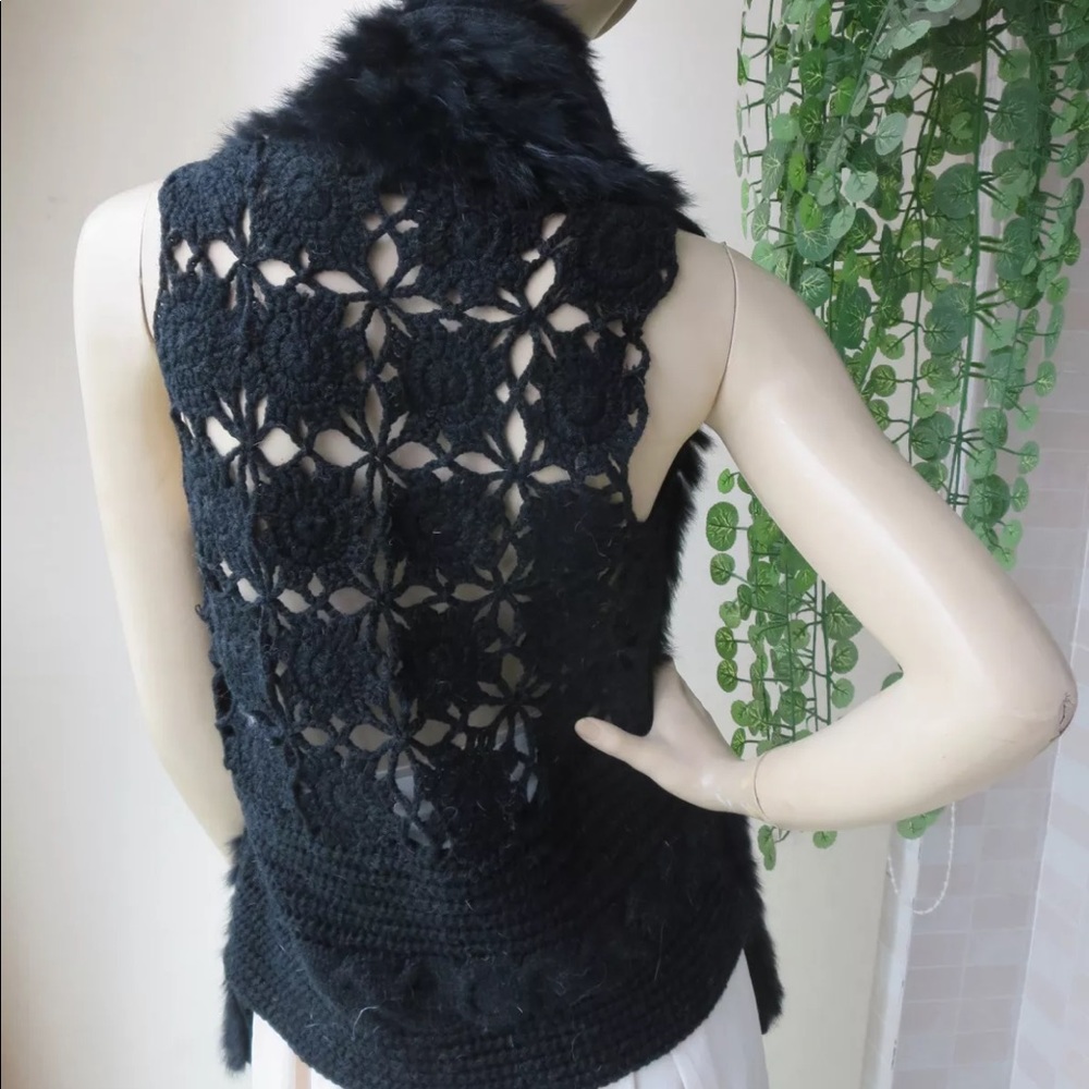 Rabbit Fur + Crochet Vest Jacket - Picture 3 of 5