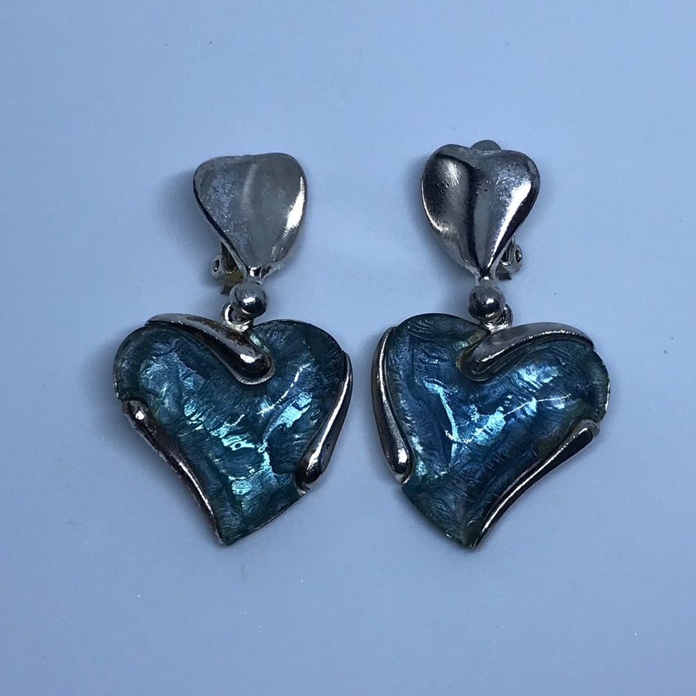 !SOLD! Vintage YSL blue heart clip earrings