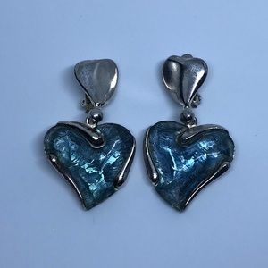 !SOLD! Vintage YSL blue heart clip earrings