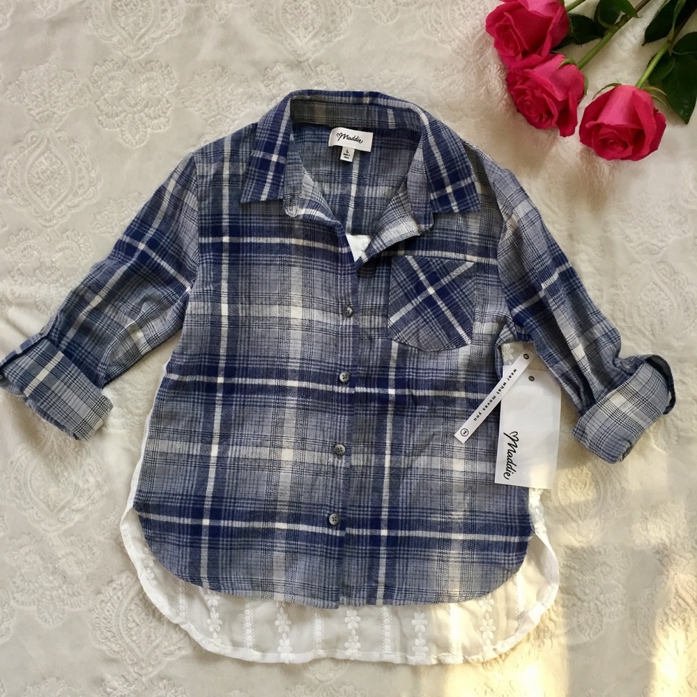 Maddie Blue white flannel lace shirt