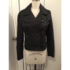 Quilted Moto Biker Jacket Puffer With Leather Trim