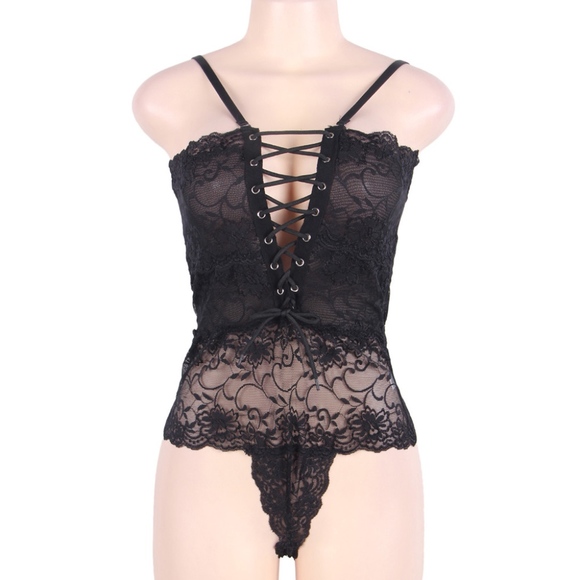 BLACK LACE UP TEDDY! SEXY!! - Picture 4 of 6