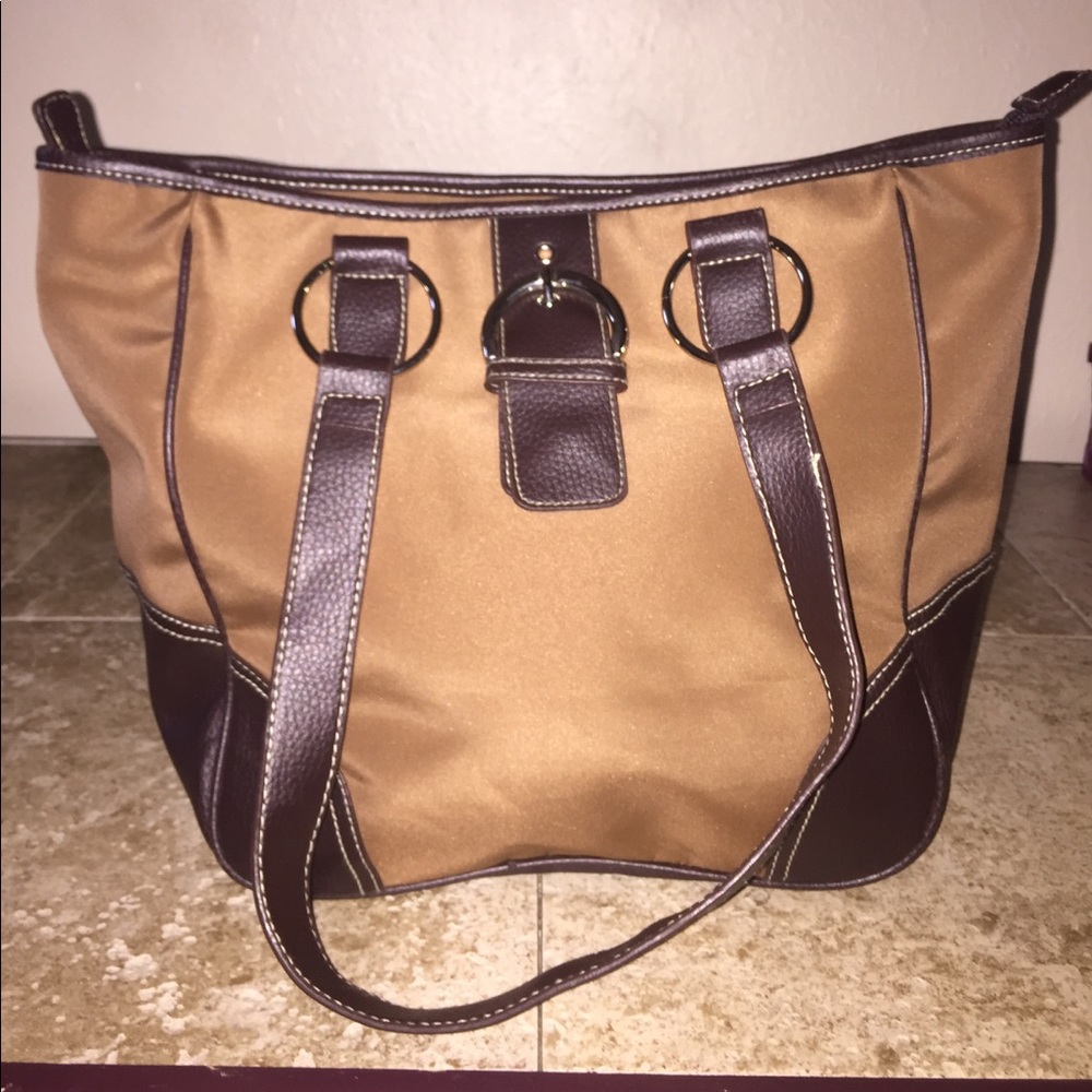 Brown and silver zip purse