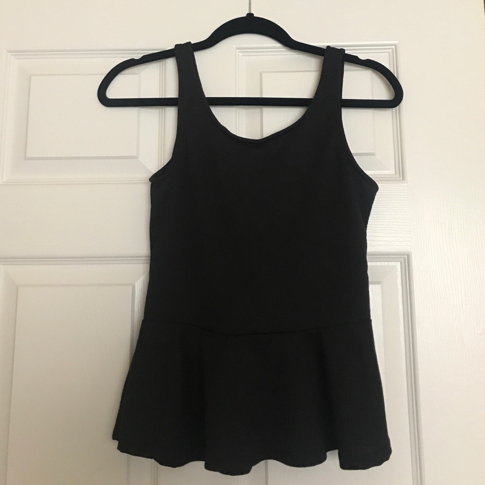 New black peplum shirt with chiffon bow on back