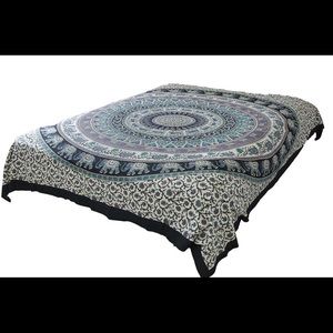 Queen Hippie Black Blue Mandala Tapestry Bohemian
