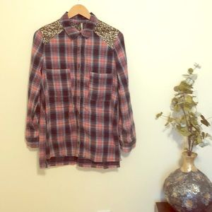 Free people gold sequin flannel