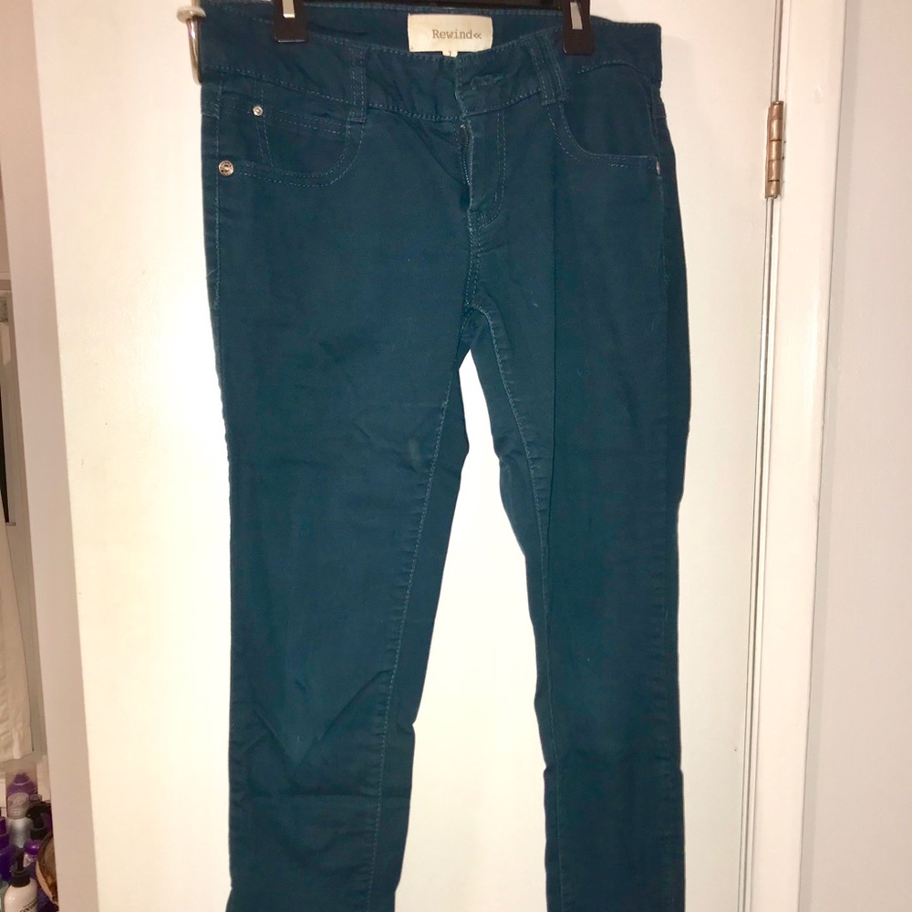 Teal skinny jean with zipper detail