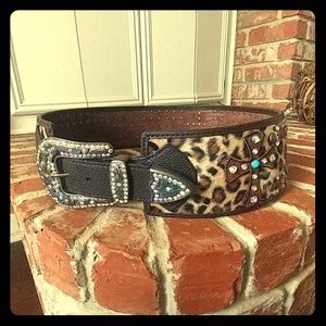 Rhinestone cross leopard hip belt