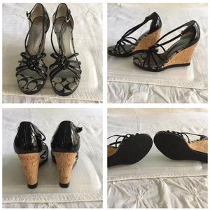NEW COACH BLACK PATENT LEATHER CORK WEDGE  8 M