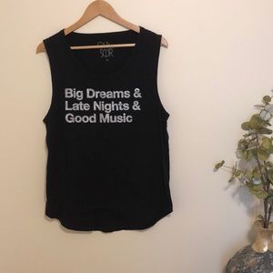 Chaser black sparkle graphic muscle tank