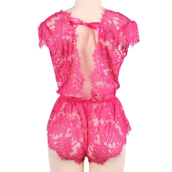 PINK LACE DEEP V TEDDY! SUPER HOTT! - Picture 4 of 4
