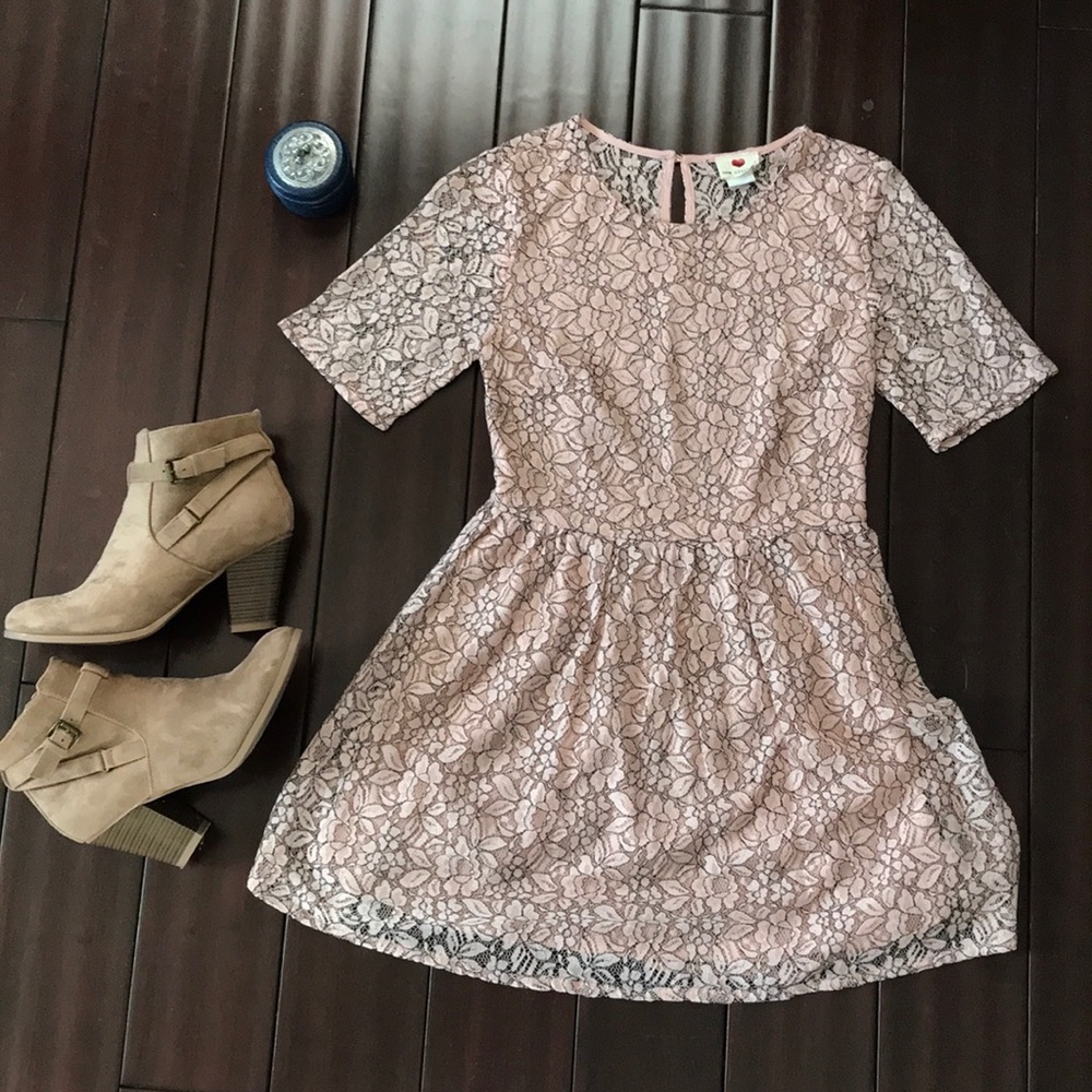 Pink lace skater dress
