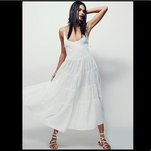 Free People linen maxi dress in cream, size Large