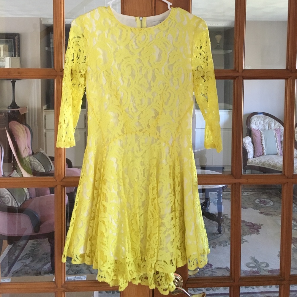 BOGO50%: neon yellow lace dress longer in the back