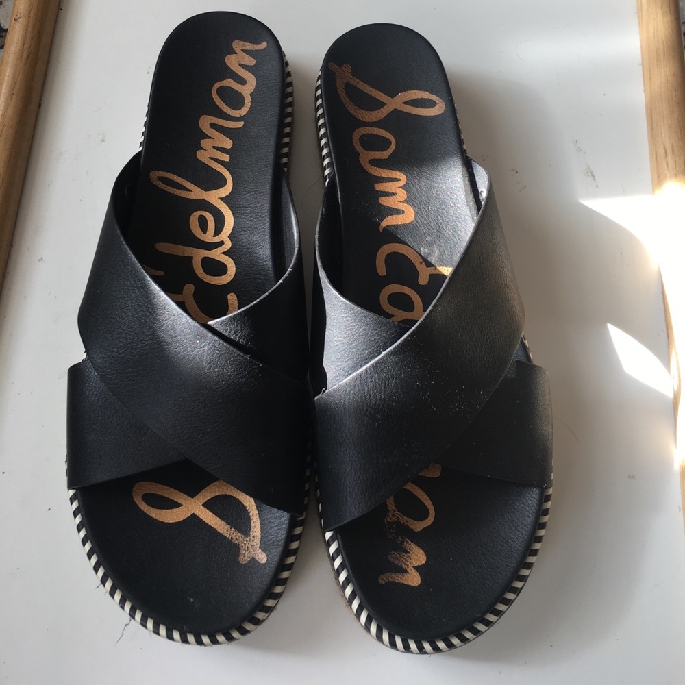 Sam Edelman black leather slides