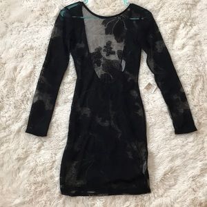 See-Through Black Floral Lace Dress