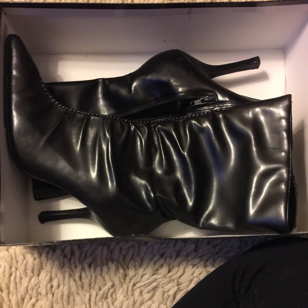 Black Faux Leather Mid-Calf Boots