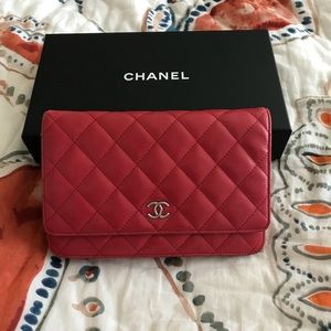 100% Authentic Red CHANEL Wallet on a Chain.