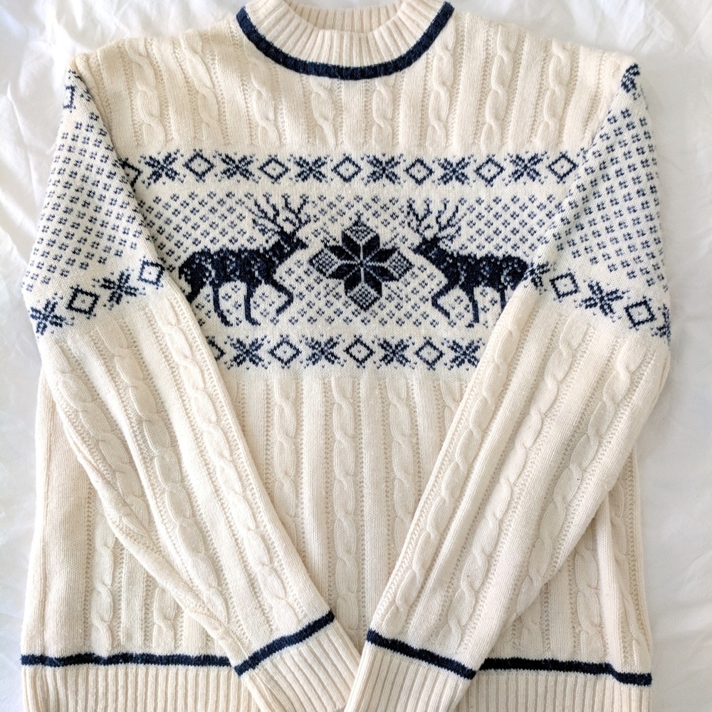 1960s Vintage Ski Christmas Sweater White Reindeer