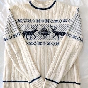 1960s Vintage Ski Christmas Sweater White Reindeer
