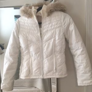 Juniors 💕 White Fur Hooded Puffer, Size S